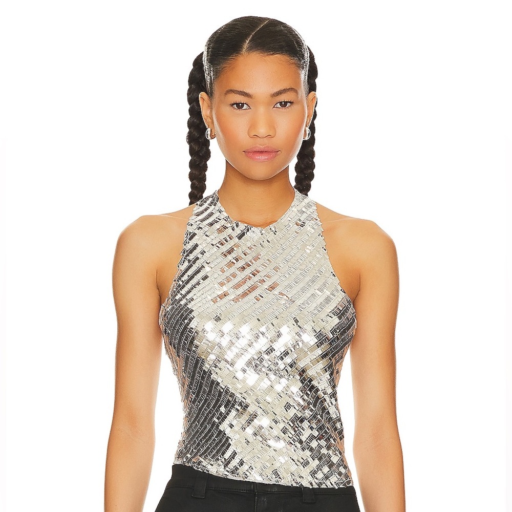 Free People Silver Sequin Tank Top